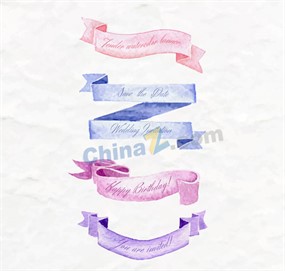 清新水彩条幅矢量素材